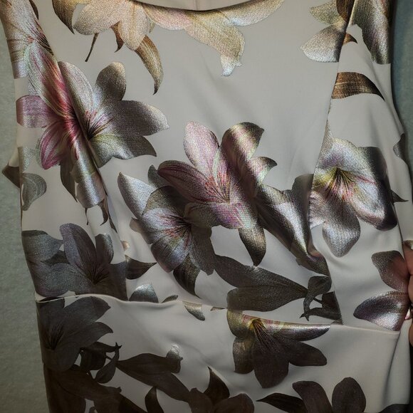 Women's XL Floral Metallic High-Low Dress. Stretchy, Formal, Wedding, No Tags - Picture 3 of 8